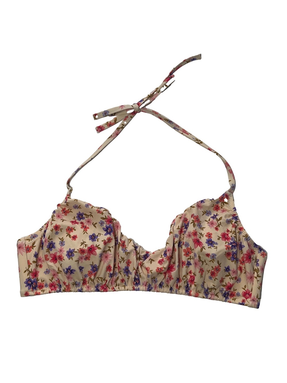 Shade and Shore Floral Ruched Halter Bikini Top Size Large